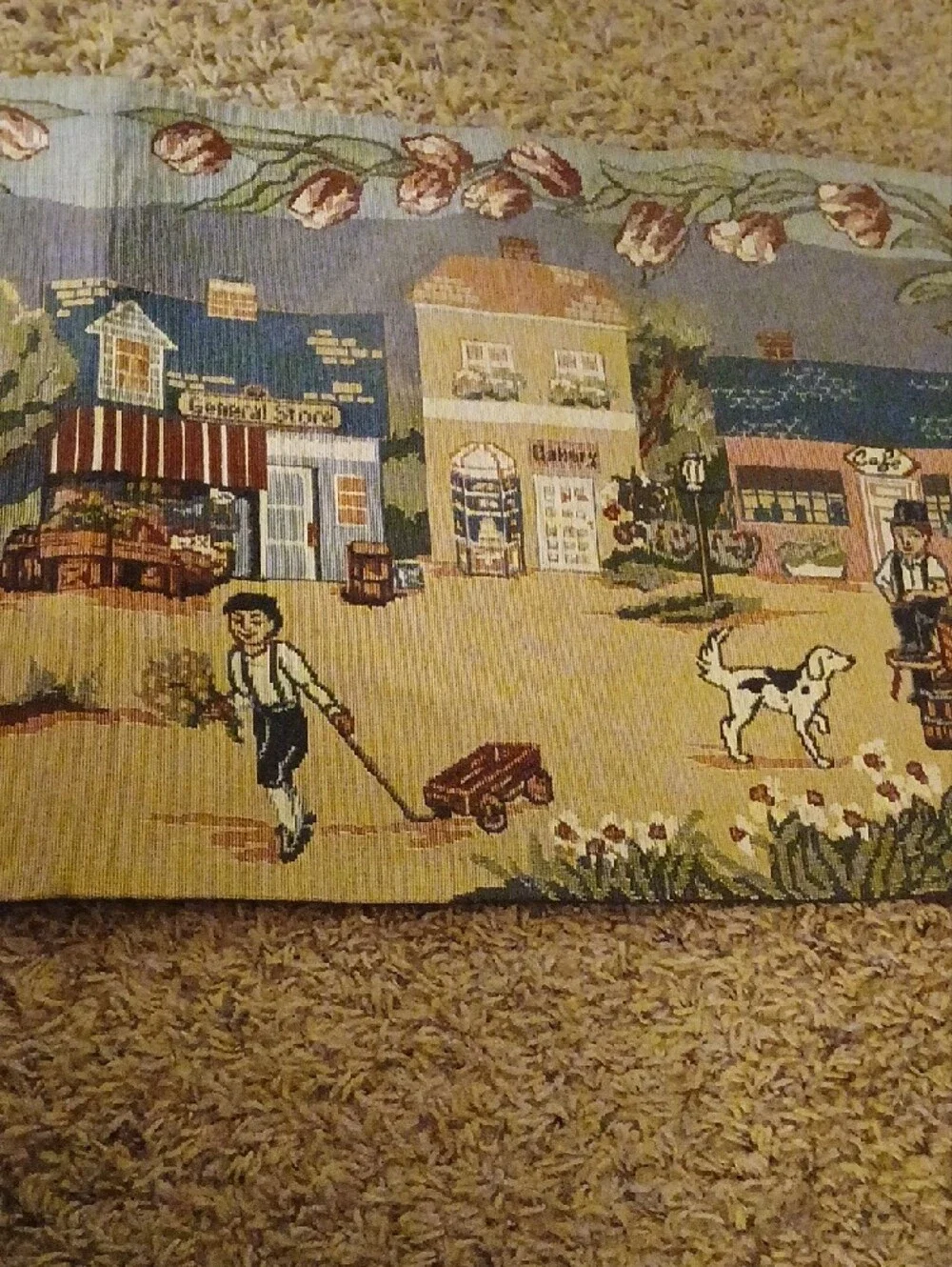 Vintage Tapestry Panel with Gazebo and Figures - Multi Color